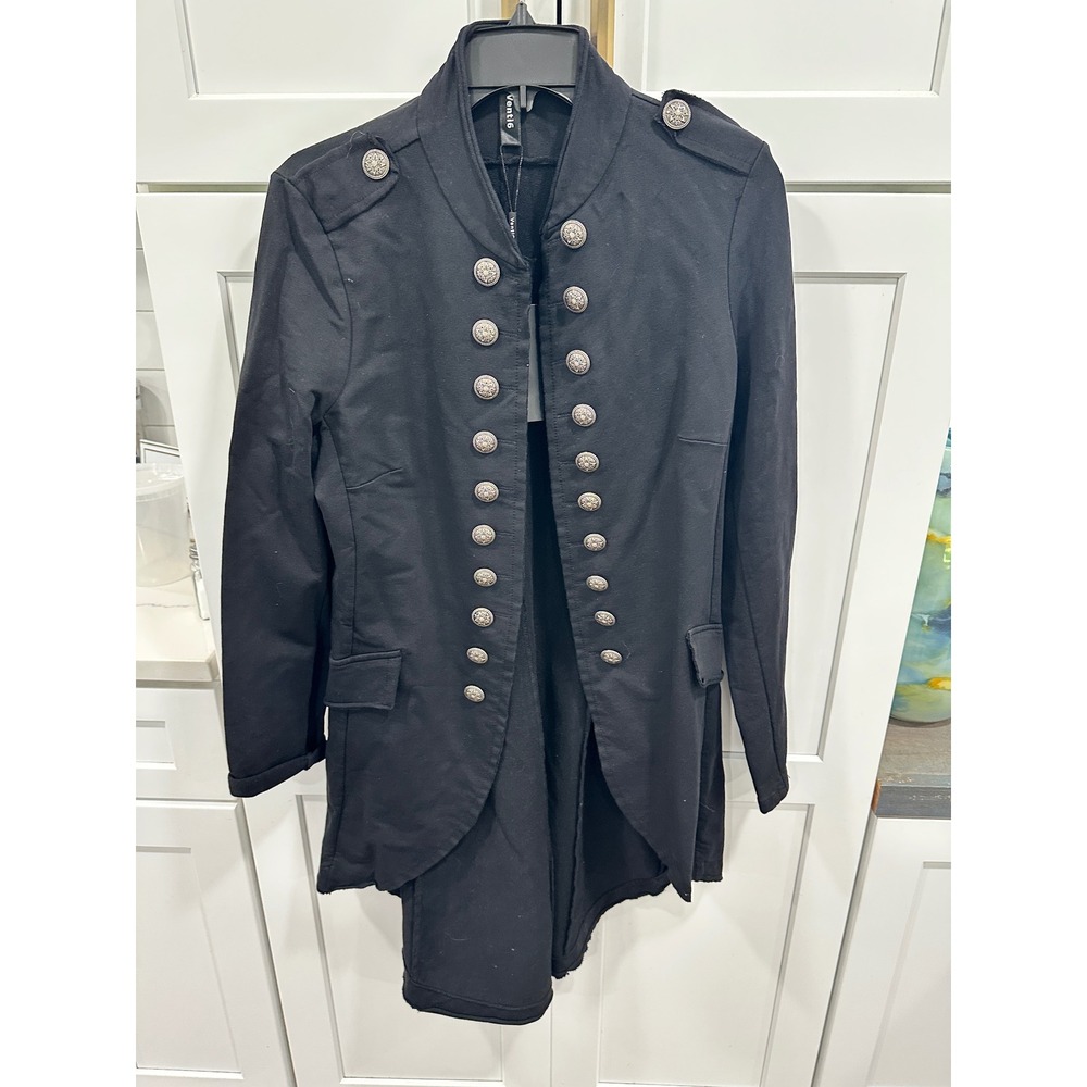 Venti6 Italy Black Military Tailcoat Jacket Silver Crest Buttons NWT Small